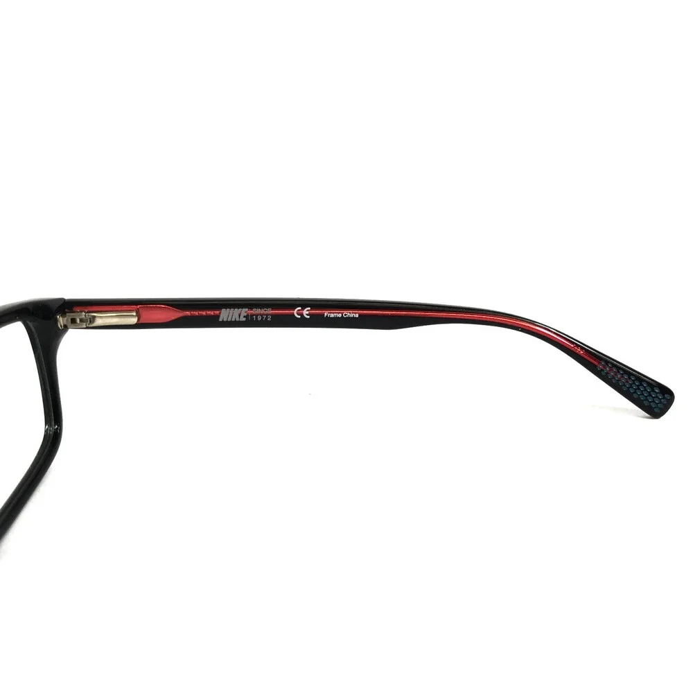 Nike Eyeglasses Frames 7242 002 Shiny Black Red Rectangle Full Rim 53-16-140